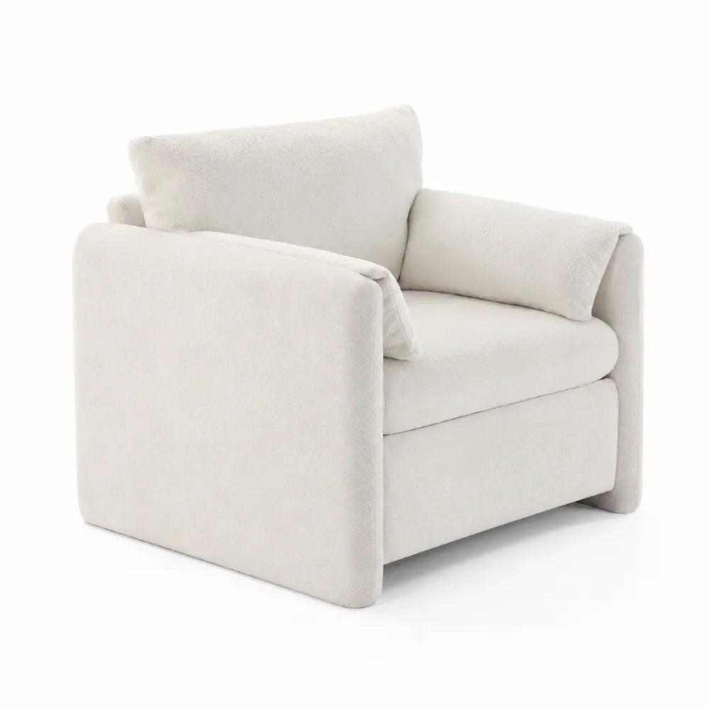 Poltrona in tessuto beige con imbottitura in schiuma