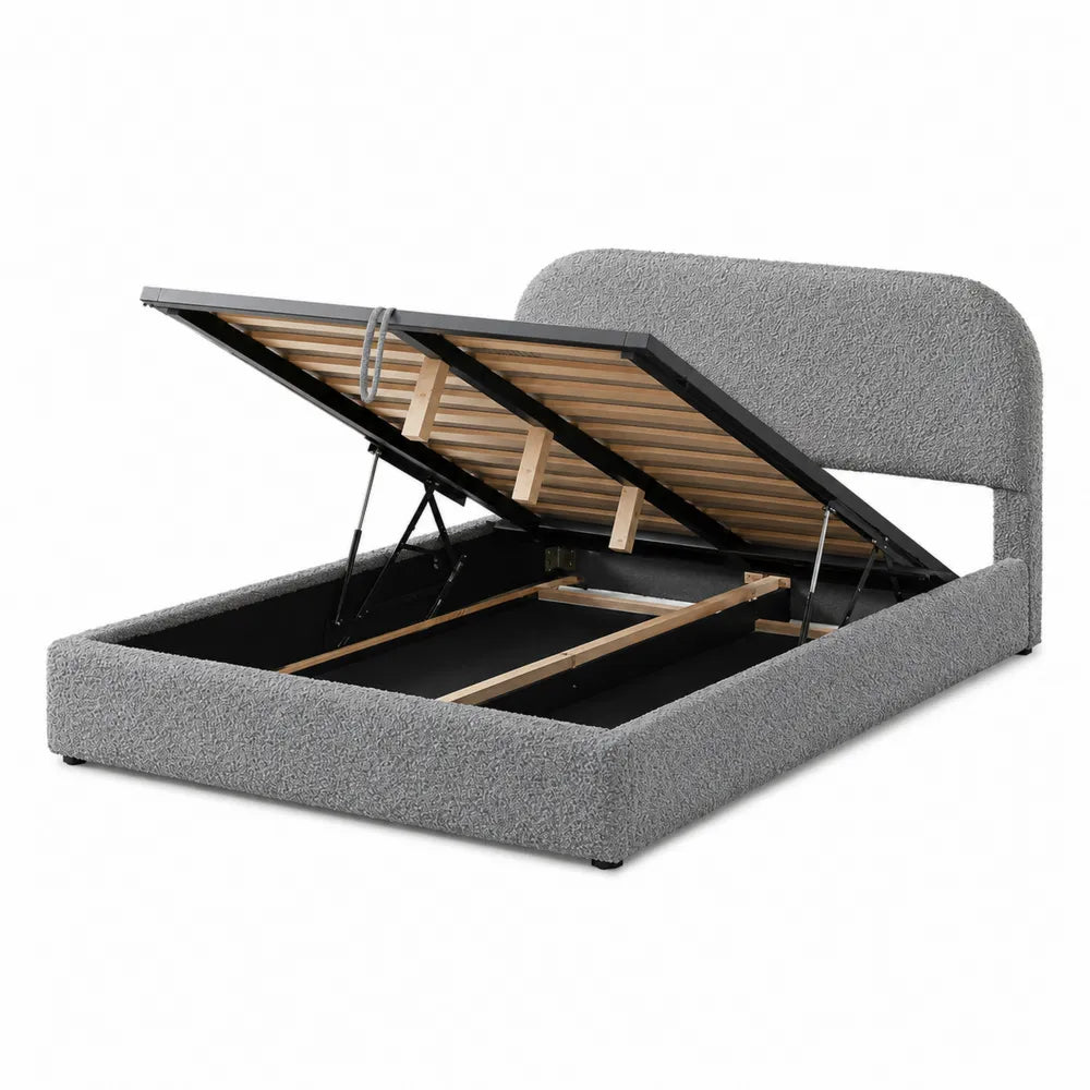 Letto matrimoniale contenitore in tessuto grigio