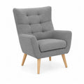 Poltrona in Tessuto Grigio con Gambe in Legno
