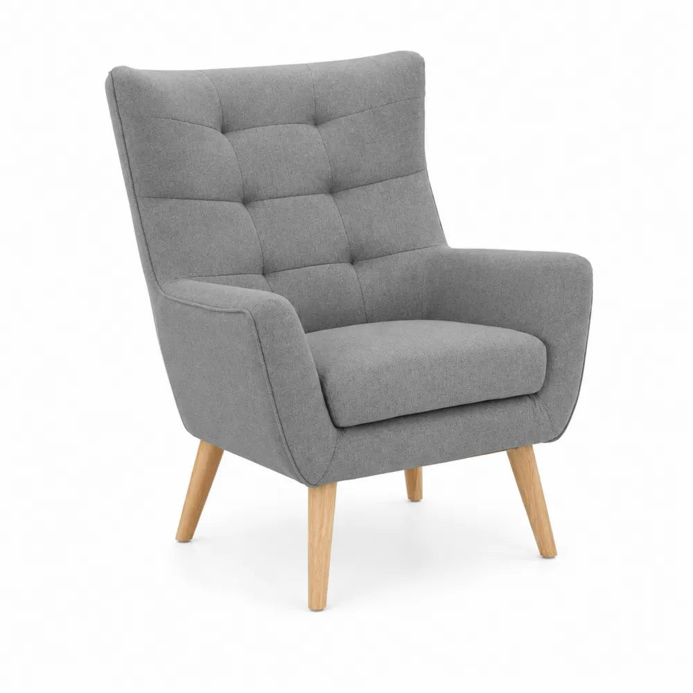 Poltrona in Tessuto Grigio con Gambe in Legno