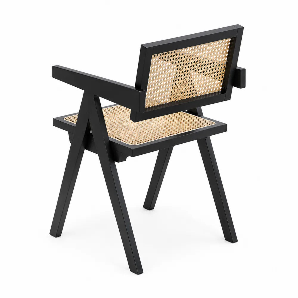 Sedia in legno e rattan nero