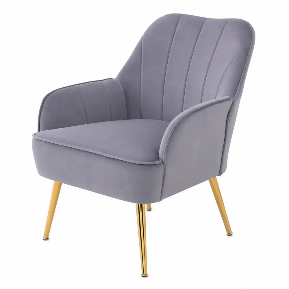 Poltrona in Velluto Grigio con Gambe in Metallo