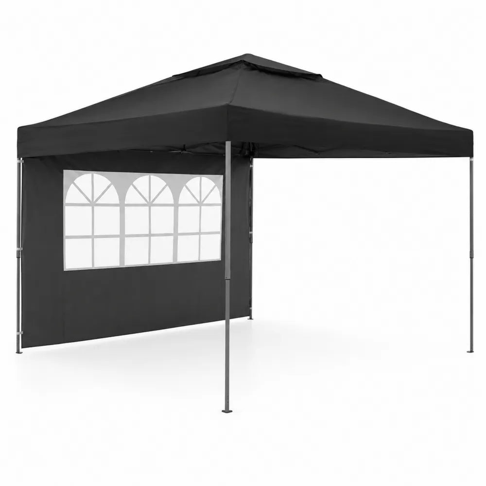 Gazebo pieghevole nero 3x3 m in poliestere e acciaio
