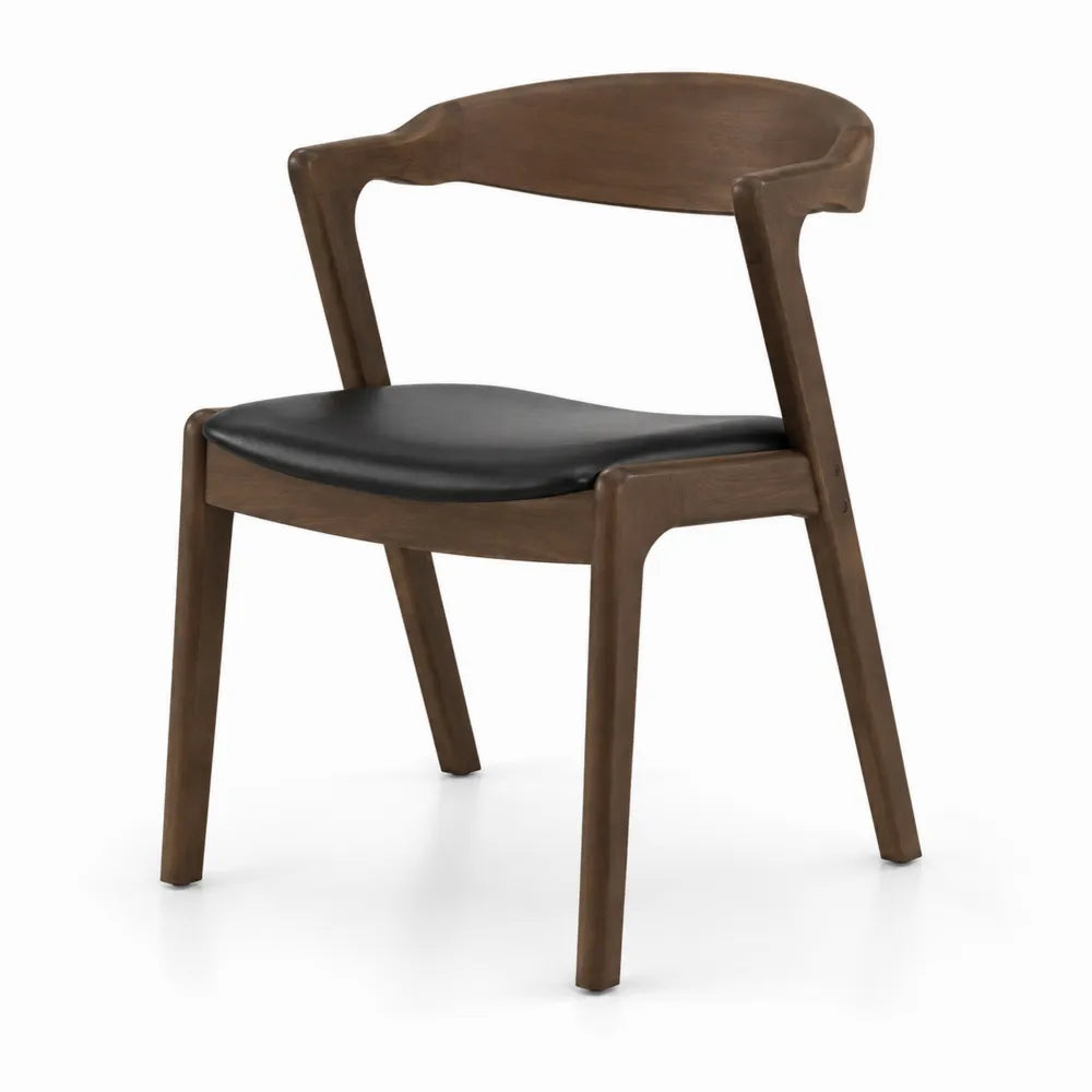 Sedia da pranzo in legno con seduta in pelle nera