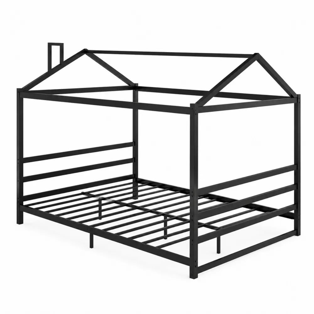 Letto a Forma di Casa in Metallo Nero