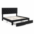 Letto in velluto nero con cassetti e testiera imbottita