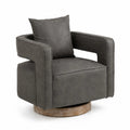 Poltrona girevole in ecopelle grigia con base in legno