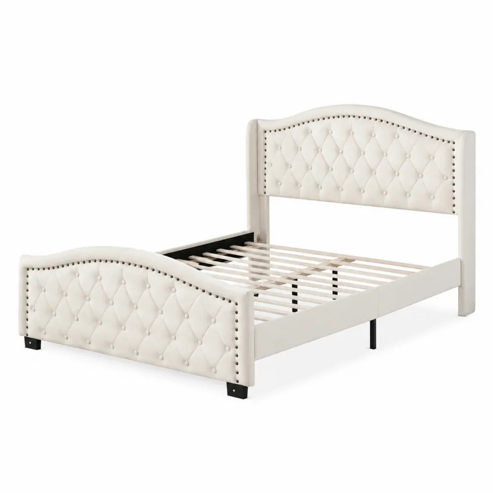 Letto matrimoniale in legno e ecopelle bianca
