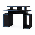 Scrivania in Legno MDF Nero con Accenti Blu