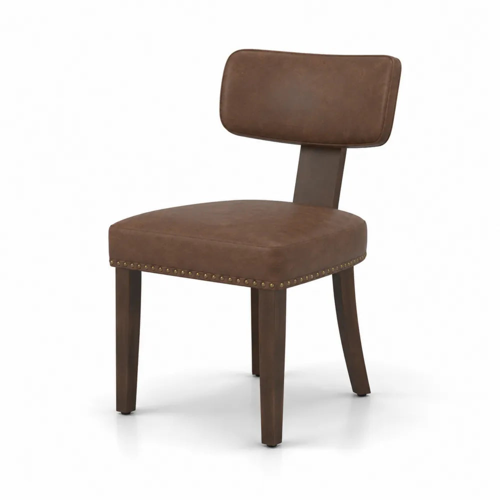 Sedia da pranzo in pelle PU marrone con gambe in legno