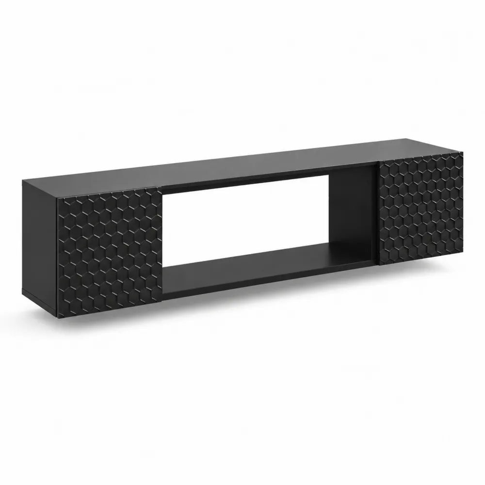 Mobile TV MDF nero con struttura esagonale 180x30x40cm