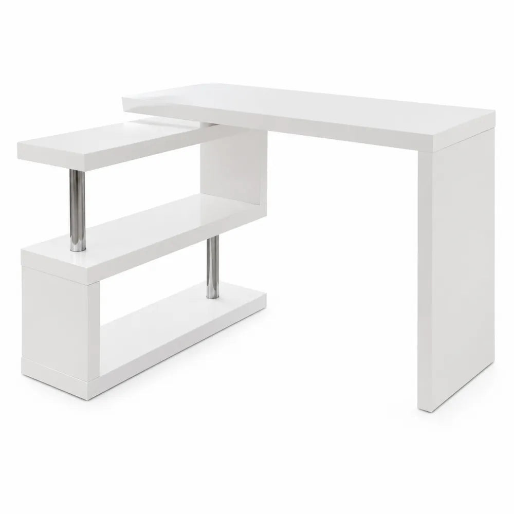 Scrivania Angolare in Legno MDF e Metallo Cromato Bianco