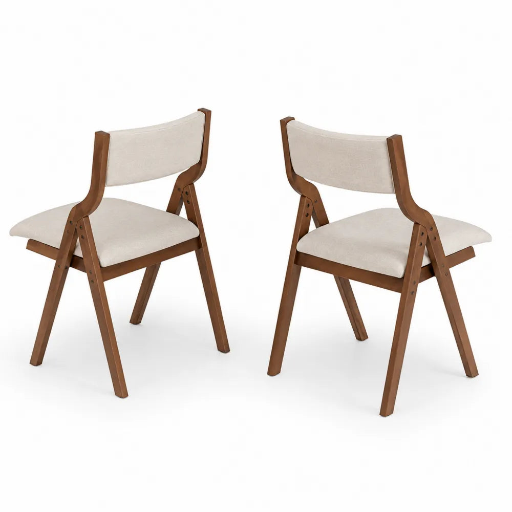 Set di 2 Sedie in Legno e Tessuto Poliestere Beige